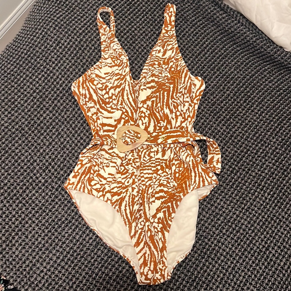 Time and Tru Brown Print Beach Pool Swim Suit